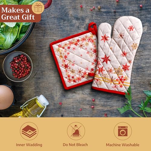 100% Cotton Oven Mitt & Pot Holder Set (082 - Crystal Star / 7.5" x 13" & 8" x 8" (Oven Mitt & Pot Holder))
