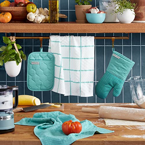 Quilted Cotton Terry Cloth Oven Mitt (Aqua Sky)