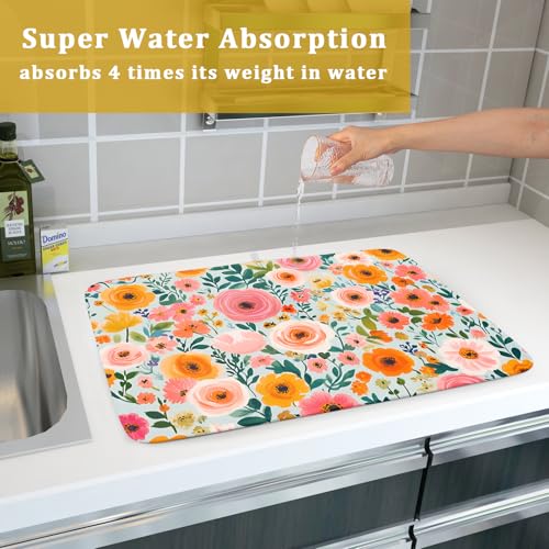 Watercolor Flower Dish Drying Mat (Spring Flowers / 24" x 18")