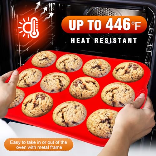 Silicone Muffin Pan with Metal Frame (2 Pcs: 12 Cups with frame, Regular)