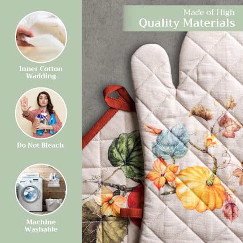 100% Cotton Oven Mitt & Pot Holder Set (096 - Potiron / 7.5" x 13" & 8" x 8" (Oven Mitt & Pot Holder))