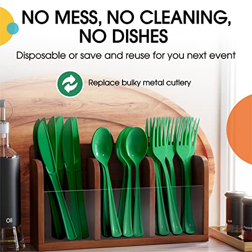 Party Solids Disposable Emerald Green Plastic Spoons 200 Pcs (Emerald Green / Spoons)