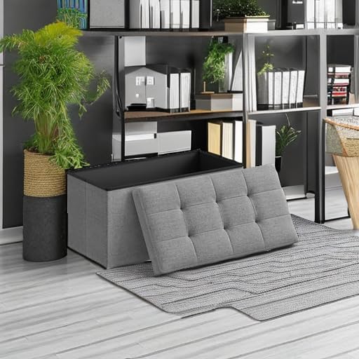 30 Inches Folding Storage Ottoman Bench (Light Gray / 15"D x 30"W x 15"H (without Flipping Lid))