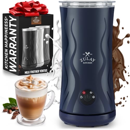 Zulay 4-in-1 Milk Frother and Steamer - Automatic Hot and Cold Foam Maker with Auto Shut Off & Temperature Control for Coffee, Latte, Cappuccino, Hot Chocolate - Navy (Ventus Navy / Frother Steamer)