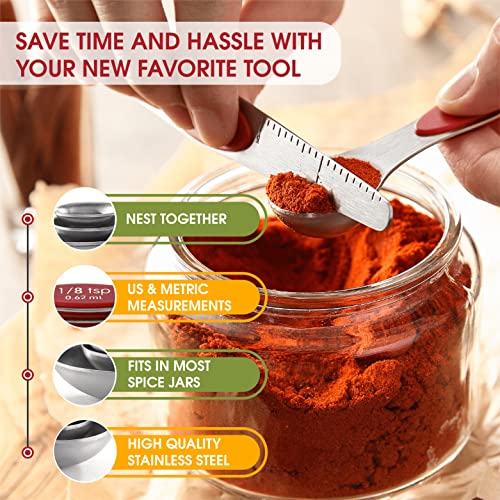 Stainless Steel Magnetic Measuring Spoons Set of 8 (Red / 1-Pack)