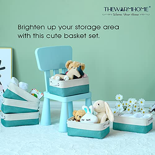 Storage Bins for Shelves (White And Green / 6PCS/Small -11.8Lx7.9Wx5.2H)