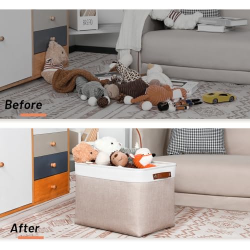 Fabric Storage Bins (White&Khaki / XL-16"x 12"x12")