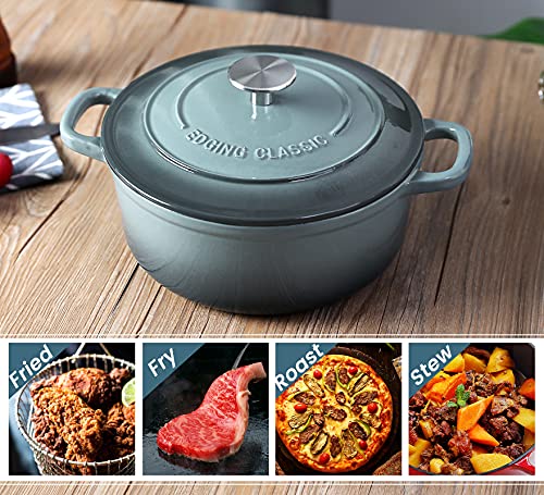Enameled Cast Iron Round Dutch Oven with Lid Dual Handle Pot Bread Ovens (Slateblue / 7QT)