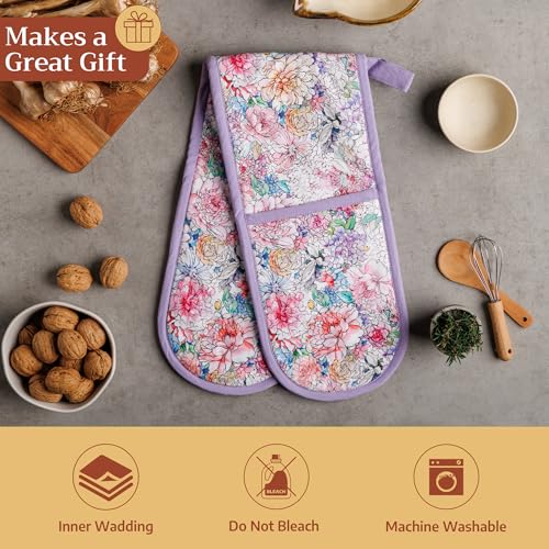 Double Oven Mitts 100% Cotton Double Oven Glove (044 - Floral Love / 7" x 35" (Double Oven Mitt))