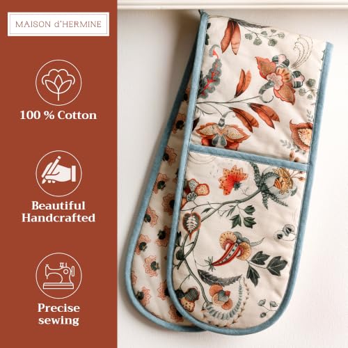 Double Oven Mitts 100% Cotton Double Oven Glove (060 - Dalida / 7" x 35" (Double Oven Mitt))