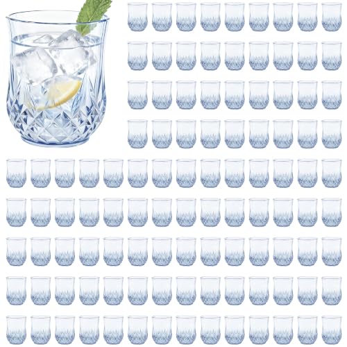 100 Pack Plastic Stemless Wine Glasses (12oz-blue)