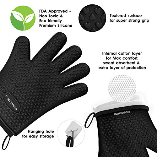 XL Silicone Smoker BBQ Gloves (Deep Black / X-Large)