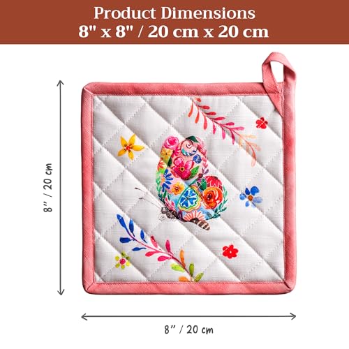 Pot Holders 100% Cotton Potholders (052 - Happy Florals - High Summer / 8" x 8" (Pot Holder Pack of 1))