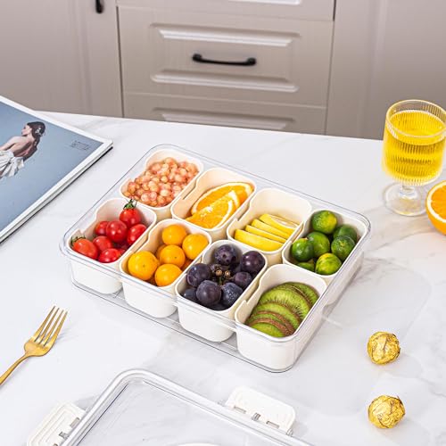 Divided Serving Tray with Lid and Handle (White-2 Packs)