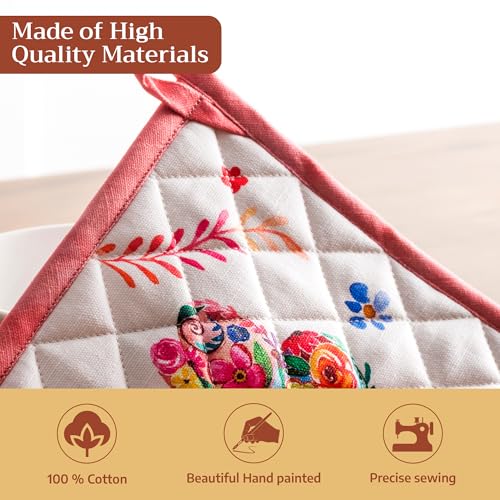 Pot Holders 100% Cotton Potholders (052 - Happy Florals - High Summer / 8" x 8" (Pot Holder Pack of 1))