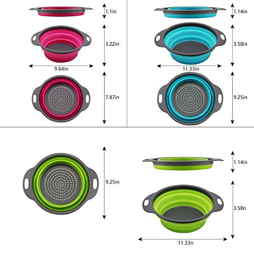 Collapsible Colander Set of 3 Round Silicone Kitchen Strainer Set (Multicolor)