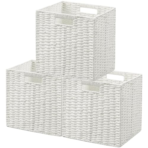 3 Pack Wicker Basket (Cube-3pack 11"×11"×10.5" / White)