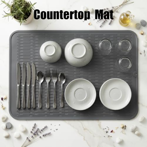 Silicone Dish Drying Mat for Multiple Usage (Gray / 32"L x 18"W)