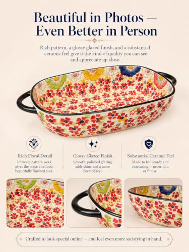 2 Piece Polish Pottery Style Ceramic Baking Dish Set (Coral Confetti)