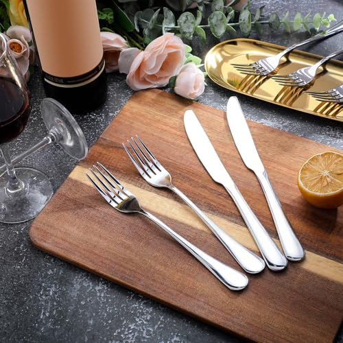 100 Pieces Stainless Steel forks and knives Dinner Flatware Set Tableware Cutlery for Butter Kitchen Restaurant (9.06 Inches, 8.07 Inches / Silver)