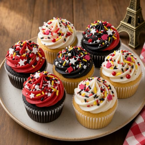 Yellow & Red & Black & White Sprinkles Mix Size Pearls Mouse Themed Cake Decorations Cupcake Toppers Perfect for Wedding Party Valentine Halloween Christmas Supplies 4.58OZ (Yellow&Red&Black&White)