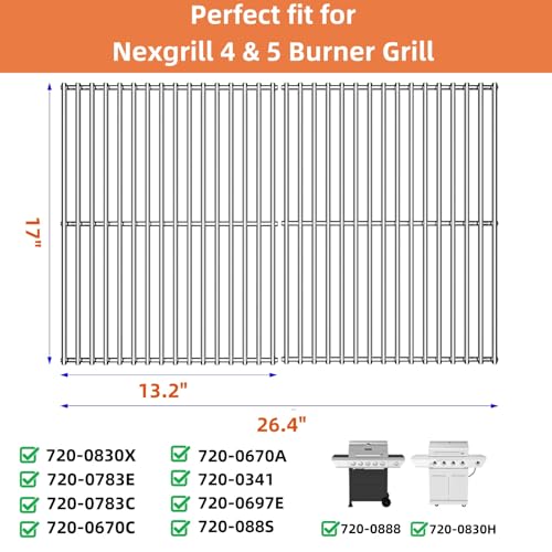 17/17.5/19.5 Inch Stainless Steel Cooking Grill Grates, Nexgrill Replacement Parts for Nexgrill 4 Burner 720-0830H, 720-0783E, 720-0783C Kenmore Uniflame, BBQ Grids Grillgrates, 17"D x 26.4"W (17"D x 26.4"W)