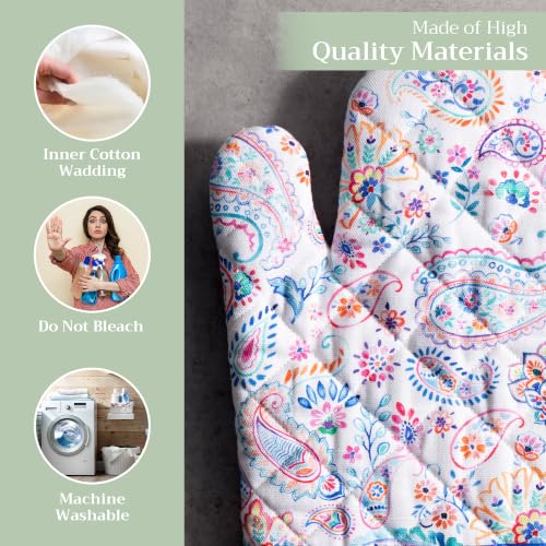 Maison d'Hermine Oven Gloves 100% Cotton Oven Mitt (083 - Indian Floral / 7.5" x 13" (Oven Mitt))