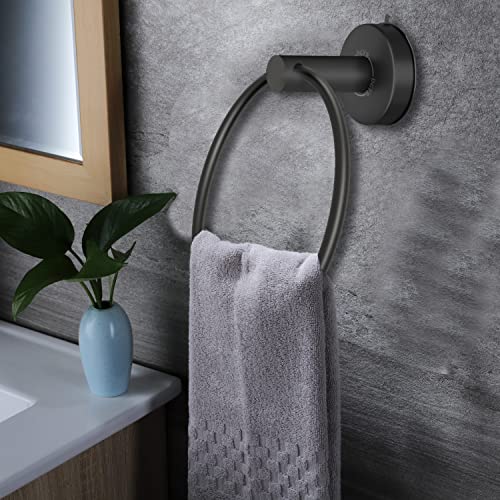 Suction Cup Towel Ring Matte Black Hand Towel Holder for Bathroom Wall SUS 304 Stainless Steel Kitchen Towel Hanger (Matte Black / Style #06)
