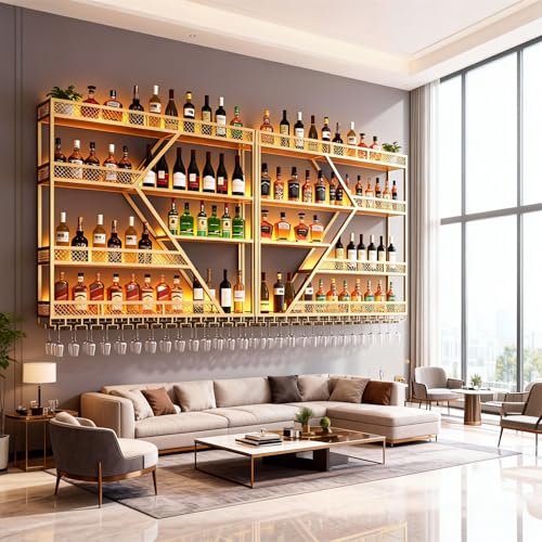 79in Large Wall Mounted Wine Rack (4 Tiers Gold / 79 * 7.87 * 48.5INCH)