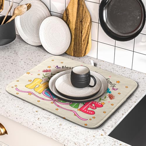 Lovely Home Dish Drying Mat for Kitchen Counter Sweet Family Decoration Absorbent Microfiber Coffee Mat 16 x 18 In (Cute Home 18 / 18" x 16")