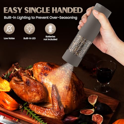 Electric Salt and Pepper Grinder Set Automatic Adjustable Coarseness Pepper Grinder Shakers Set Kitchen Products White Elephant Gift Anniversary Christmas Ideas Gifts for Men (Brown)