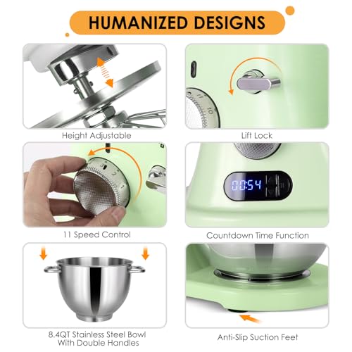 8.4QT Commercial Stand Mixer 800W with Aluminum Die Casting Meets the Standard of NSF (Pistachio 8.4QT)