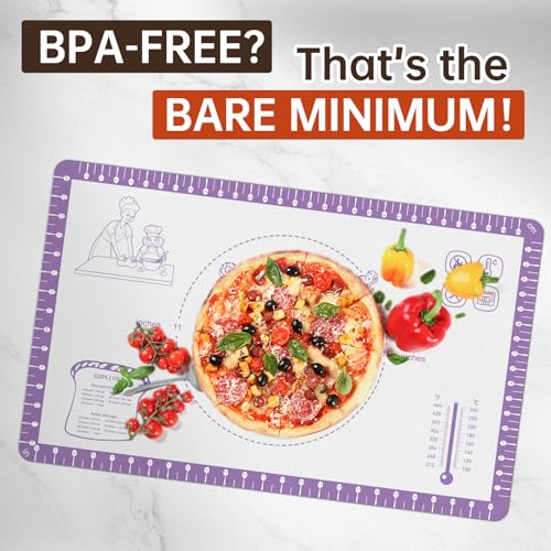 Silicone Pastry Mat with 10 Useful Recipes (Purple / 28"L x 20"W)