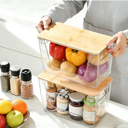 4 Set Potato And Onion Storage Bins with Bamboo Lid (4 Pack)