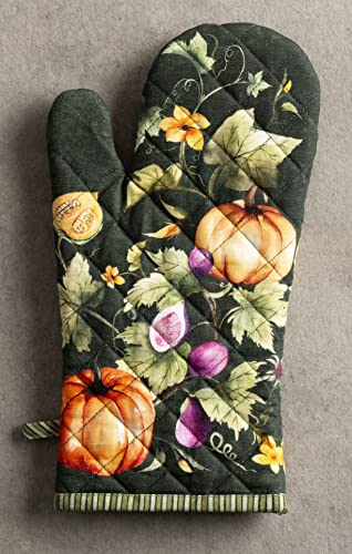 Maison d'Hermine Oven Gloves 100% Cotton Oven Mitt (026 - Pumpkin Garden - Dark Green / 7.5" x 13" (Oven Mitt))