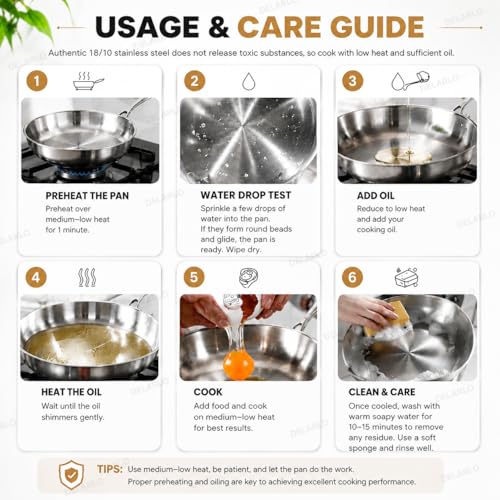 Tri Ply Stainless Steel Frying Pan Set 8” (Silver)