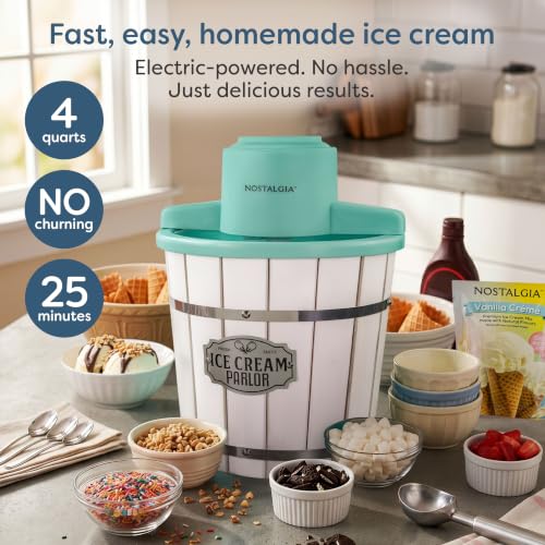 Electric Ice Cream Maker (4 Qt / Aqua/White Wood)