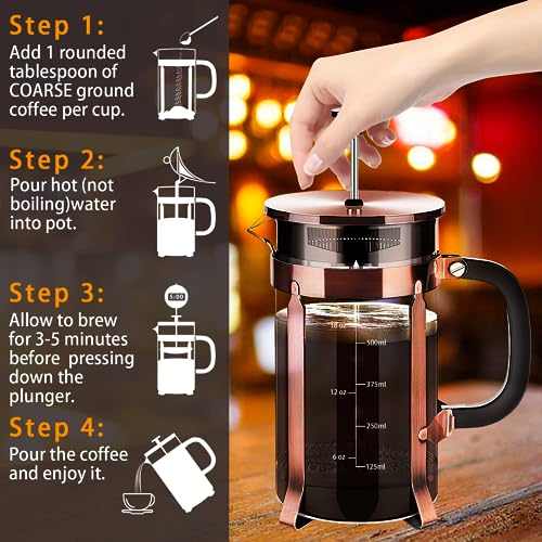 French Press Coffee Maker 304 Stainless Steel Coffee Press (Copper / 21 oz)