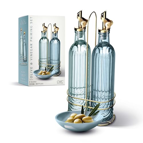 Glass Olive Oil Bottle Dispenser (Elegant Fluted / Blue)