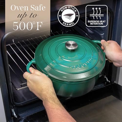 Enamelled Cast Iron Dutch Oven Pot with Lid (Dark Green / 6.4-Quart - Deep)