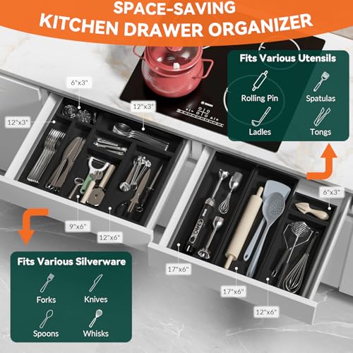 Bamboo Kitchen Drawer Organizer (17 x 6 x 2 Inch / Black)