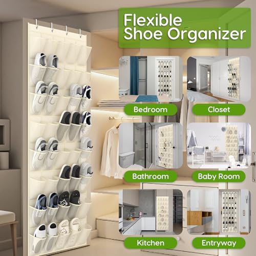 Over the Door Shoe Organizer with 40 Large Breathable Mesh Pockets (Beige / 40 Pockets)