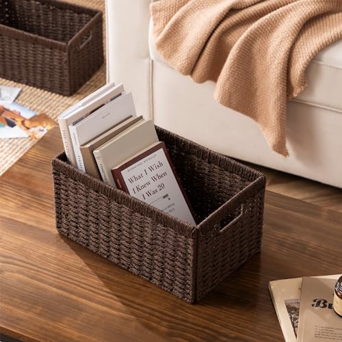 3 Pack Wicker Basket (Rectangular- 3pack 13.4"×8.3"×7.1" / Dark Brown)