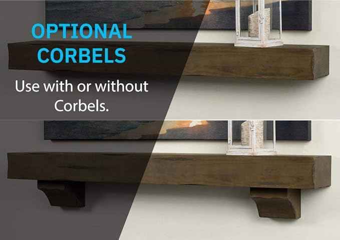 MANTELSDIRECT Breckenridge 60” Fireplace Mantel Shelf with Corbels – Rustic Floating Mantel Shelf for Over Fireplace – Ash Rustic - Wood Shelf for Wall – Pine Box Construction