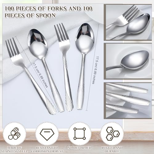 200 Pieces Forks and Spoons Silverware Set Stainless Steel Dinner