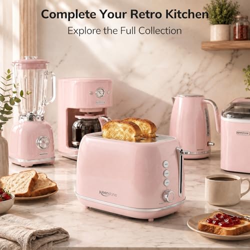 2 Slice Toaster Retro Stainless Steel with Bagel (2 Slice / Pink)