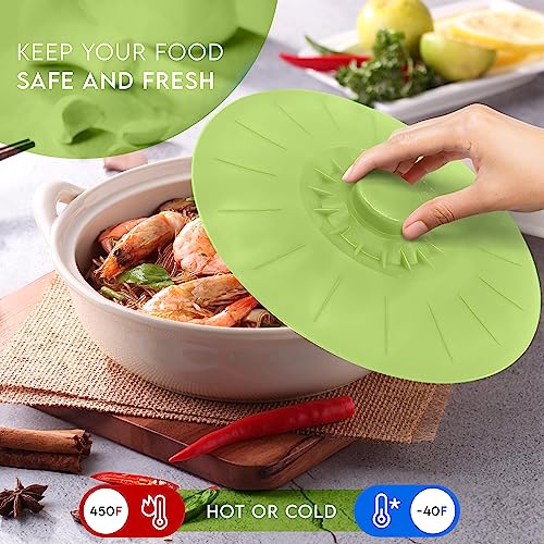 Silicone Bowl Lids Green Set of 5 Reusable Suction Seal Covers for Bowls (5 Piece / Green)