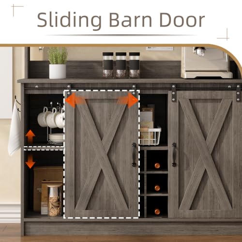 47" Coffee Bar Cabinet with Storage Hutch & Wine Rack (47Inch / Grey)