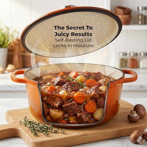 7.7 Quart Enameled Cast Iron Dutch Oven Pot with Lid (Orange / 7.7 Quart)