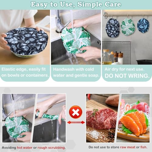 5Pcs Reusable Beeswax Elastic Bowl Covers for Bread Proofing and Food Cover (Iris Floral)